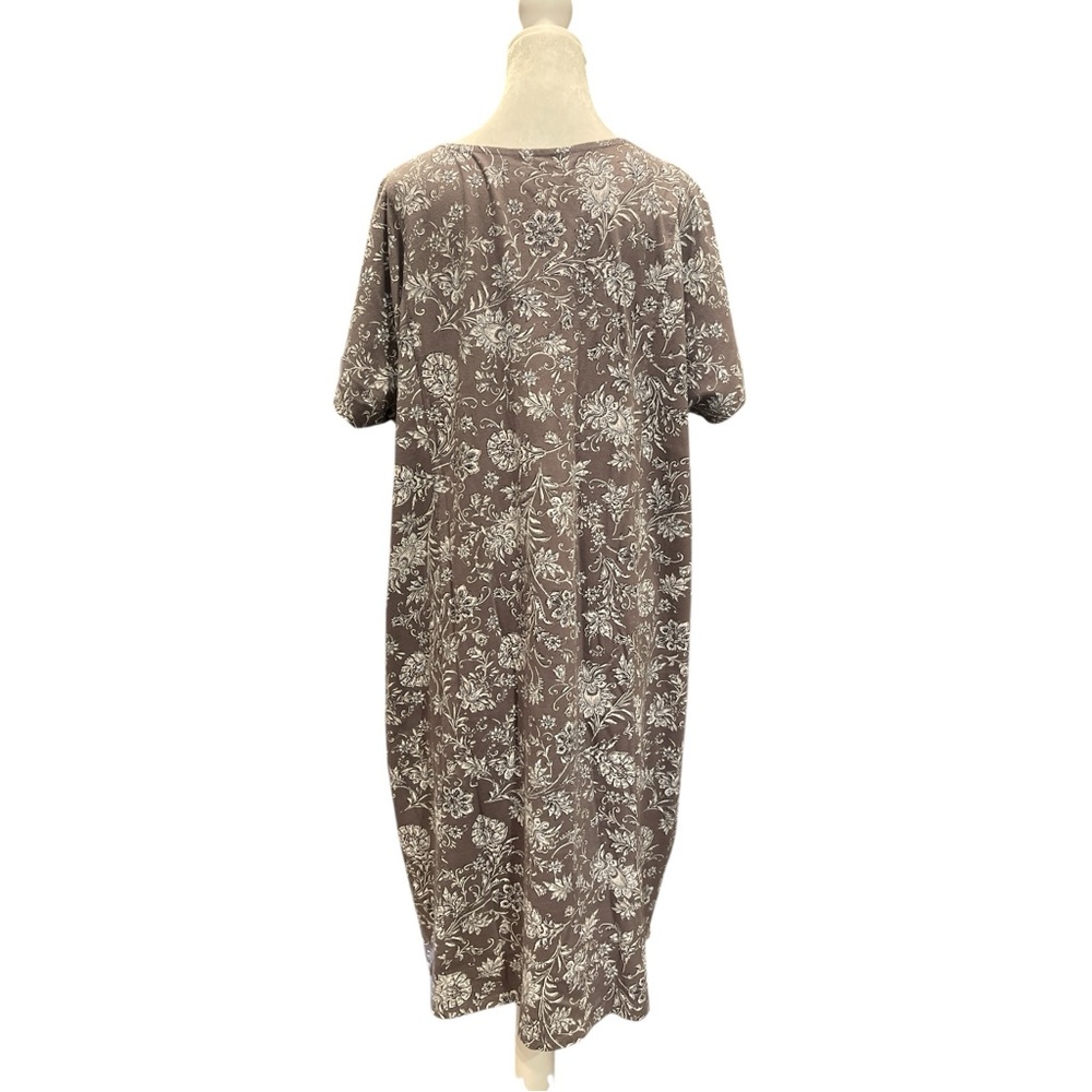 Pure Jill XL Taupe Floral Cotton Knit Midi Dress Pockets Relaxed - Picture 4 of 6